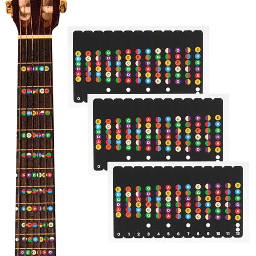 Linkidea Gitarren-Griffbrett-Aufkleber, Gitarren-Lernwerkzeuge, farbcodierte Gitarrennotenaufkleber für Akustik- und E-Gitarren (bunt), 3 Stück, (LI006378) von Linkidea