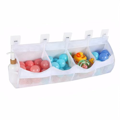 Linkidea Große Netz-Aufbewahrungstasche für die Wand, Polyester-Netz-Organizer mit 4 Fächern, Hängetasche für kleine Accessoires, platzsparender Badezimmer-Organizer (Weiß) von Linkidea