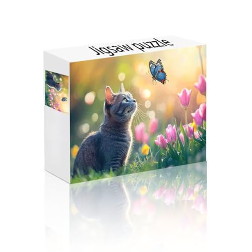 Puzzle Erwachsene 1000 Teile Katze, Schmetterling Puzzle Lernspiel Herausforderung Schwierigkeit, Vielfältig Puzzlespiele, Freizeitaktivität Lustige Geschenke Wohndeko für Erwachsene ab 14 Jahren W-8 von Linncen
