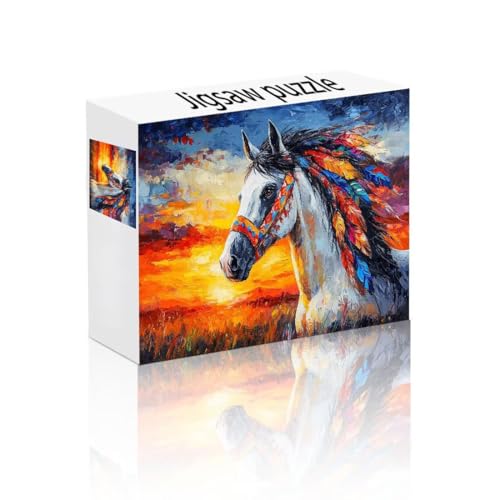 Puzzle Erwachsene 1000 Teile Pferd, Feder Puzzle Lernspiel Herausforderung Schwierigkeit, Vielfältig und Bunt Puzzlespiele, Freizeitaktivität Lustige Geschenke Wohndeko für Erwachsene ab 14 Jahren Q-3 von Linncen