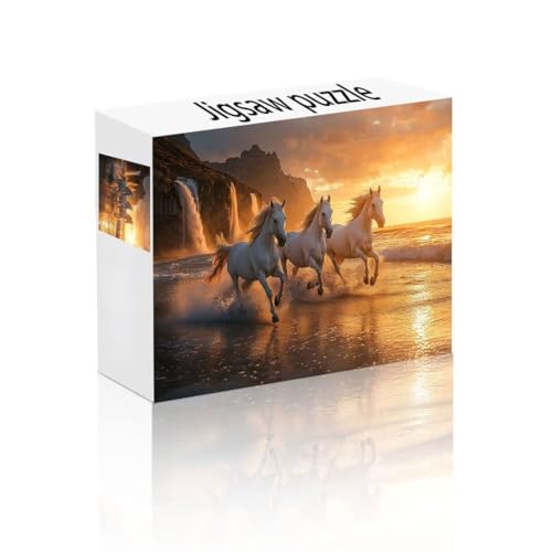 Puzzle Erwachsene 1000 Teile Pferd, Sonnenuntergang Puzzle Lernspiel Herausforderung Schwierigkeit, Vielfältig Bunt Puzzlespiele, Freizeitaktivität Lustige Geschenke für Erwachsene ab 14 Jahren V-6 von Linncen