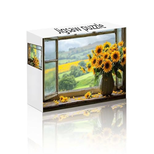 Puzzle Erwachsene 1000 Teile Sonnenblume, Fenster Puzzle Lernspiel Herausforderung Schwierigkeit, Vielfältig Puzzlespiele, Freizeitaktivität Lustige Geschenke Wohndeko für Erwachsene ab 14 Jahren E-6 von Linncen
