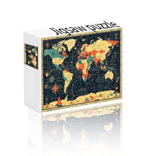 Puzzle Erwachsene 1000 Teile Weltkarte, Retro Puzzle Lernspiel Herausforderung Schwierigkeit, Vielfältig Bunt Puzzlespiele, Freizeitaktivität Lustige Geschenke Wohndeko für Erwachsene ab 14 Jahren D-4 von Linncen