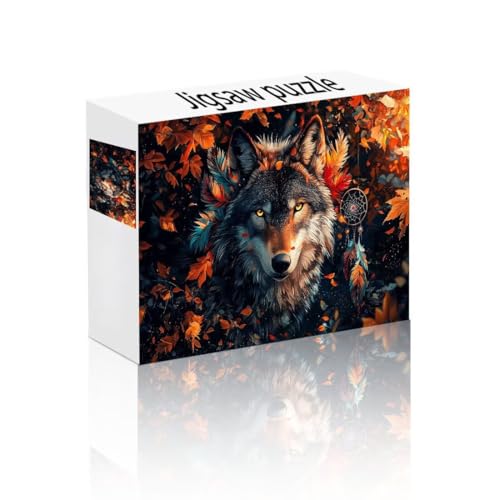 Puzzle Erwachsene 1000 Teile Wolf, Blätter Puzzle Lernspiel Herausforderung Schwierigkeit, Vielfältig Bunt Puzzlespiele, Freizeitaktivität Lustige Geschenke Wohndeko für Erwachsene ab 14 Jahren G-5 von Linncen