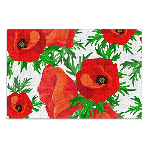 Linomo Puzzle 1000 Teile,Blumen Mohn Blume Puzzle für Erwachsene Kinder Erwachsenenpuzzle, Geschicklichkeitsspiel für die ganze Familie von Linomo