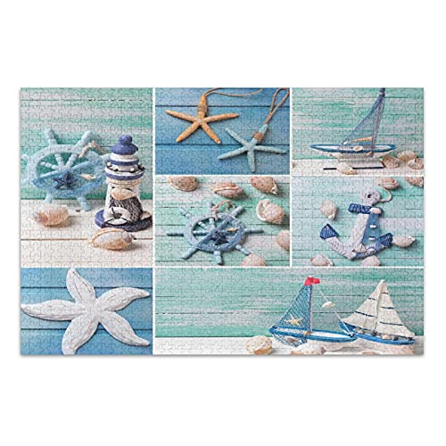 Linomo Puzzle 1000 Teile,Seestern Anker Schiff Puzzle für Erwachsene Kinder Erwachsenenpuzzle, Geschicklichkeitsspiel für die ganze Familie von Linomo