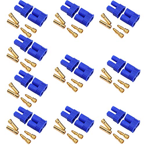LINSYRC 10 Sätze EC2 Batterieanschluss Stecker Verbinder Vergoldet 2,0mm 2mm Bananestecker Rundstecker Männlich und Buchse Adapter für RC Lipo-Batterie von LINSYRC
