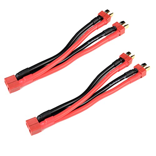 LINSYRC 2-Pack Deans T-Plug Parallel Stecker Adapter 1-Buchse auf 2-Männlich Steckeradapter Y-Splitter mit 10CM 14AWG Silikonkabel von LINSYRC