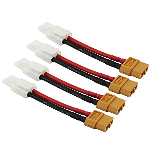 LINSYRC 4-Pack XT60 Buchse Stecker auf BigTamiya Männlich Steckeradapter mit 10CM 14AWG Silikonkabel von LINSYRC