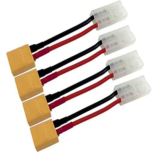 LinsyRC 4-Pack XT60 Männlich Stecker auf BigTamiya Buchse Stecker Adapter mit 10CM 14AWG Silikonkabel von LinsyRC