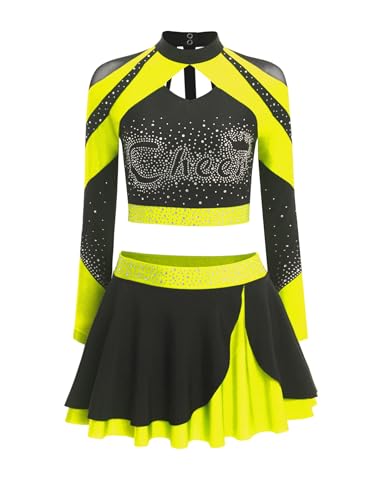 Linyuir Cheerleading Kostüm Für Damen Uniform Outfit Tanz Crop Top Und Rock Fluoreszierendes Gelb S Linyuir Cheerleading Kostüm Für Damen Uniform Outfit Tanz Crop Top Und Rock Fluoreszierendes Gelb S von Linyuir