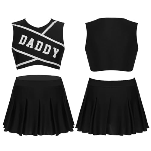 Linyuir Damen Karneval Verkleidung Cheerleading Kostüm Uniform Pompom Girl High School Musical Top Und Tutu Rock Kleid Tanz Sxl Schwarz S von Linyuir