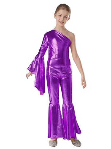 Linyuir Disco Mädchen Verkleidung Er Jahre Asymmetrisches Outfit Hippie Tanzkostüm Er Glänzender Tanzanzug Overalls Mit Schlaghose Für Jahre Lila 146-152 Linyuir Disco Mädchen Verkleidung Er Jahre Asymmetrisches Outfit Hippie Tanzkostüm Er Glänzender Tanzanzug Overalls Mit Schlaghose Für Jahre Lila 146-152 von Linyuir
