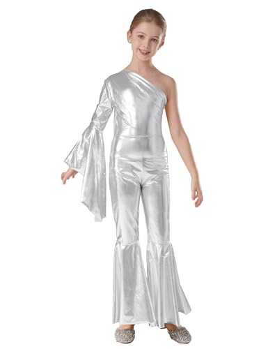 Linyuir Disco Mädchen Verkleidung Er Jahre Asymmetrisches Outfit Hippie Tanzkostüm Er Glänzender Tanzanzug Overalls Mit Schlaghose Für Jahre Silber 122-128 Linyuir Disco Mädchen Verkleidung Er Jahre Asymmetrisches Outfit Hippie Tanzkostüm Er Glänzender Tanzanzug Overalls Mit Schlaghose Für Jahre Silber 122-128 von Linyuir