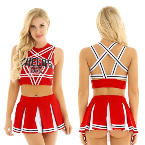 Linyuir Frauen Kostüm Outfit Karneval Uniform Cheerleading Cosplay Halloween Top Trägeroberteil Und Tutu Rock Ensemble Tanzkleid Sxl Rot S Linyuir Frauen Kostüm Outfit Karneval Uniform Cheerleading Cosplay Halloween Top Trägeroberteil Und Tutu Rock Ensemble Tanzkleid Sxl Rot S von Linyuir