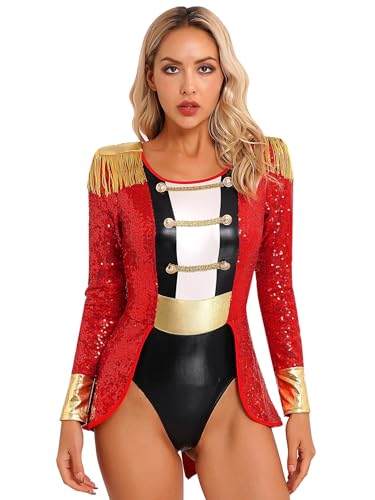 Linyuir Frauen Kostüm Showman Zirkus Ringmaster Kostüm Karneval Halloween Weihnachten Glitzer Ganzkörperanzug Tanz Mit Fransen Langarm Tutu Body Bodysuit Clubwear Rot 4XL Linyuir Frauen Kostüm Showman Zirkus Ringmaster Kostüm Karneval Halloween Weihnachten Glitzer Ganzkörperanzug Tanz Mit Fransen Langarm Tutu Body Bodysuit Clubwear Rot 4XL von Linyuir