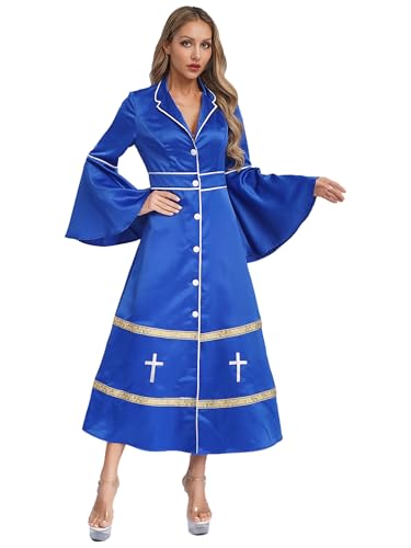 Linyuir Geistliche Kleidung Für Damen Locker Sitzendes Chorgewand Ausgestellt Ärmel Kirchliche Liturgische Lobpreis Anbetung Tanzgewand Königsblau 3XL von Linyuir