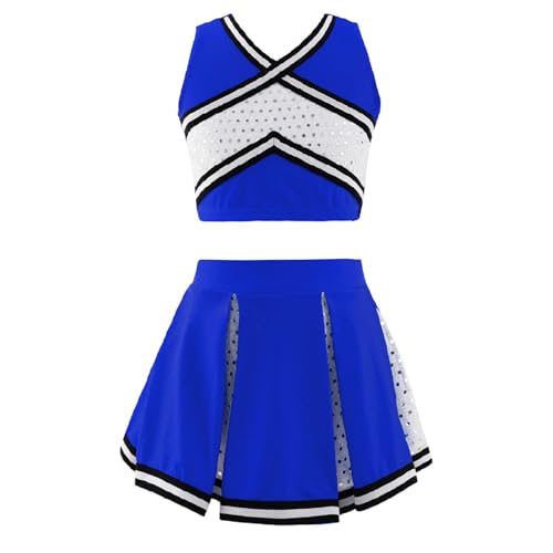 Linyuir Mädchen Kinder Kostüm Pom Pom Girl Cosplay Kostüm Halloween Karneval Schuluniform Top Und Tutu Rock Kleid Gymnastik Performance Jahre Königsblau 128 von Linyuir
