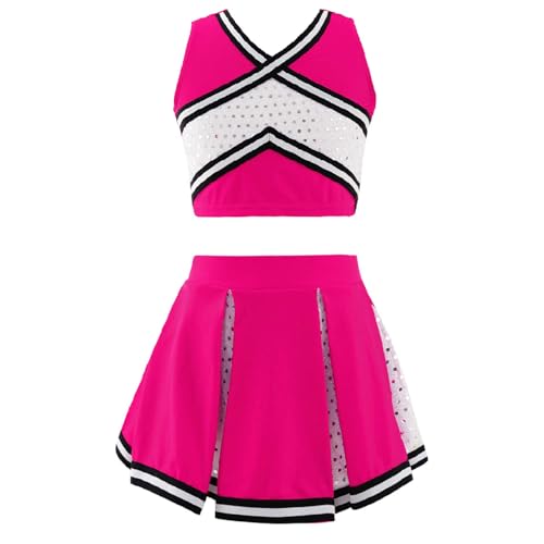 Linyuir Mädchen Kinder Kostüm Pom Pom Girl Cosplay Kostüm Halloween Karneval Schuluniform Top Und Tutu Rock Kleid Gymnastik Performance Jahre Pink 104 von Linyuir