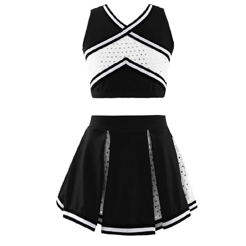 Linyuir Mädchen Kinder Kostüm Pom Pom Girl Cosplay Kostüm Halloween Karneval Schuluniform Top Und Tutu Rock Kleid Gymnastik Performance Jahre Schwarz 152 von Linyuir
