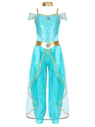 Linyuir Mädchen Prinzessin Verkleidung Arabische Prinzessin Cosplay Kostüm Arabische Kombination Halloween Karneval Gymnastikanzug Tanz Mit Glitzer Hellblau 158-164 Linyuir Mädchen Prinzessin Verkleidung Arabische Prinzessin Cosplay Kostüm Arabische Kombination Halloween Karneval Gymnastikanzug Tanz Mit Glitzer Hellblau 158-164 von Linyuir