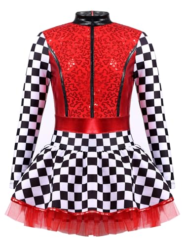 Linyuir Rennfahrer Kostüm Für Mädchen Halloween Karneval Verkleidung Rollenspiel Glitzerndes Partykleid Mit Langen Ärmeln Und Karomuster Rot 122-128 Linyuir Rennfahrer Kostüm Für Mädchen Halloween Karneval Verkleidung Rollenspiel Glitzerndes Partykleid Mit Langen Ärmeln Und Karomuster Rot 122-128 von Linyuir