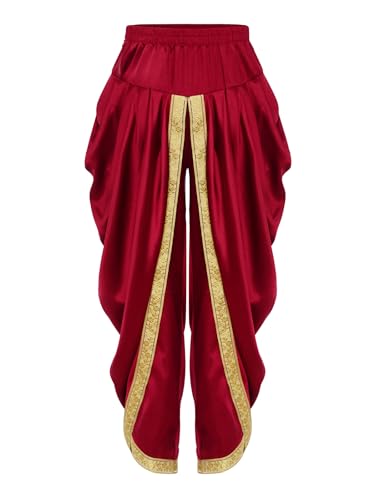 Linyuir Traditionelle Bestickte Dhoti Hose Für Jungen Seide Elastische Dhoti Hosen Gebrauchsfertig Bauchtanz Kostüm Ethnische Indische Sarouel Hose Yoga Burgund 158-164 von Linyuir