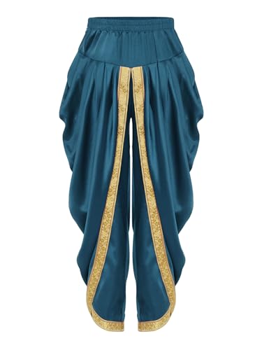 Linyuir Traditionelle Bestickte Dhoti Hose Für Jungen Seide Elastische Dhoti Hosen Gebrauchsfertig Bauchtanz Kostüm Ethnische Indische Sarouel Hose Yoga Dunkelblau 122-128 von Linyuir