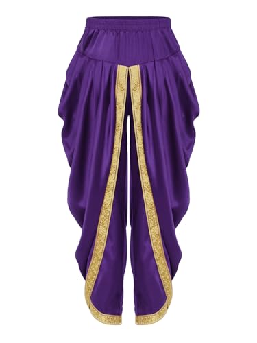 Linyuir Traditionelle Bestickte Dhoti Hose Für Jungen Seide Elastische Dhoti Hosen Gebrauchsfertig Bauchtanz Kostüm Ethnische Indische Sarouel Hose Yoga Lila 122-128 von Linyuir