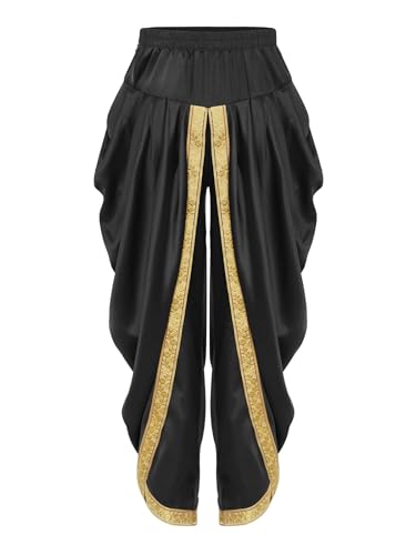 Linyuir Traditionelle Bestickte Dhoti Hose Für Jungen Seide Elastische Dhoti Hosen Gebrauchsfertig Bauchtanz Kostüm Ethnische Indische Sarouel Hose Yoga Schwarz 146-152 von Linyuir