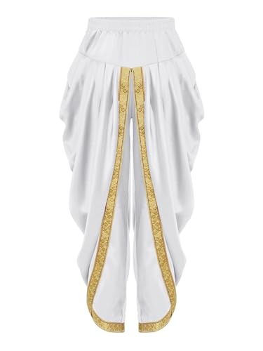 Linyuir Traditionelle Bestickte Dhoti Hose Für Jungen Seide Elastische Dhoti Hosen Gebrauchsfertig Bauchtanz Kostüm Ethnische Indische Sarouel Hose Yoga Weiß 134-140 von Linyuir
