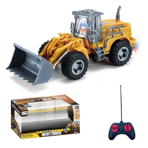 LioMaxi 1:32 ferngesteuertes Baustellenfahrzeug, mit blinkenden Lichtern, voll funktionsfähige Fernbedienung, Bagger-Traktor, Spielzeug für Kinder, für Geschenke für Kinder (Bulldozer) von LioMaxi