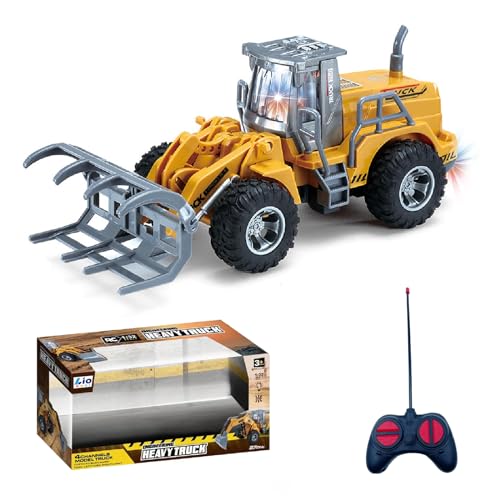 LioMaxi 1:32 ferngesteuertes Baustellenfahrzeug, mit blinkenden Lichtern, voll funktionsfähige Fernbedienung, Bagger-Traktor, Spielzeug für Kinder, für Geschenke für Kinder (Zange) von LioMaxi