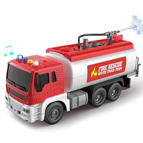 LioMaxi Maßstab 1:16 Feuerwehrwagen Spielzeug für Kinder, Trägheit Feuerwehrauto, Licht & Geräusche, mit Wassersprühpumpe, Rot (Wassertank) von LioMaxi
