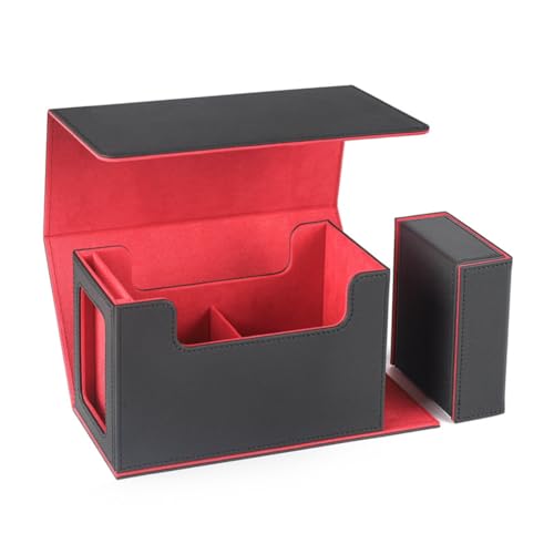 Lioggyet Kartenspielbox mit Sichtfenster, Kartenspielhülle mit Würfelfach, Kartenaufbewahrungsbox, 35pt Magnetischer Kartenhalter, Rot von Lioggyet