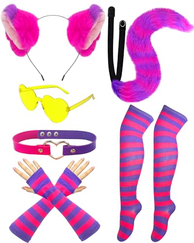 Katzenkostüm-Zubehör, Katzenohren, Stirnband, Socken, pelziger Schwanz, Handschuhe, Brille, Tier, Cosplay, Geschenke für Party, Verkleidung, Erwachsene, Damen, 6 Stück von Liokoon