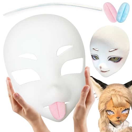 Liokoon Fursuit Head Base Therian Mask Furry White Masks DIY Anime Costume Props for Kawaii Cosplay (White) von Liokoon