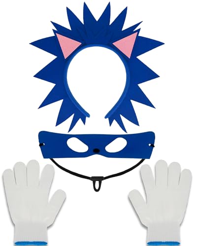 Liokoon Igelkostüm, Kopfband mit Augenmaske, Handschuhen, Igelsachen, Film-Merch, Cosplay-Zubehör für Geburtstagsparty, 3 Stück, Blau, Standard von Liokoon