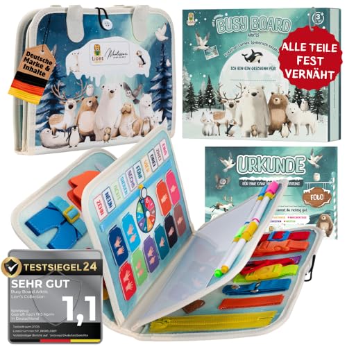 Lion’s Collection® Busy Board Deutsch - Montessori Spielzeug ab 3 Jahre zur Förderung von Motorik und Kreativität - Busy Book & Quiet Book auf 6 Seiten von Lions Collection