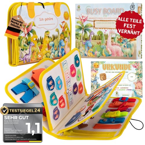 Lion’s Collection® Busy Board Deutsch - Montessori Spielzeug ab 3 Jahre zur Förderung von Motorik und Kreativität - Busy Book & Quiet Book auf 6 Seiten von Lions Collection
