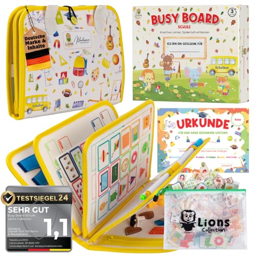 Lion’s Collection® Busy Board Deutsch - Montessori Spielzeug ab 3 Jahre zur Förderung von Motorik und Kreativität - Busy Book & Quiet Book auf 8 Seiten von Lions Collection