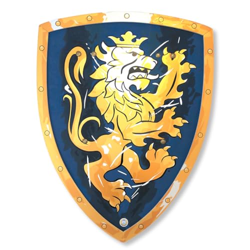 Liontouch - Edles Ritterschild, Blau/Groß - Für Kinder von 3-8 Jahren | 45 x 35 cm | Mittelalterliches Schaumstoffspielzeug mit goldenem Löwenmotiv | Waffen & Zubehör für Ritterspiele & Verkleidung von Liontouch