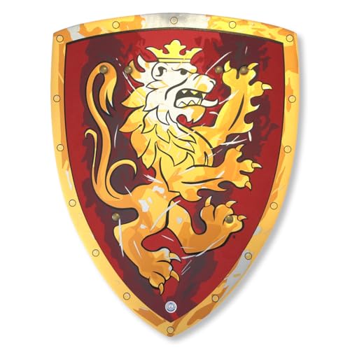 Liontouch - Edles Ritterschild, Rot/Mittel - Kinder von 3-8 Jahren | 39 x 30 cm | Mittelalterliches Schaumstoffspielzeug mit goldenem Löwenmotiv | Waffen & Zubehör für Ritterspiele & Verkleidung von Liontouch