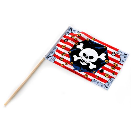 Liontouch 22806 Pirate Flag, Pirate Red Stripe / Piraten-Flagge m. Holzstab, Red Stripe von Liontouch