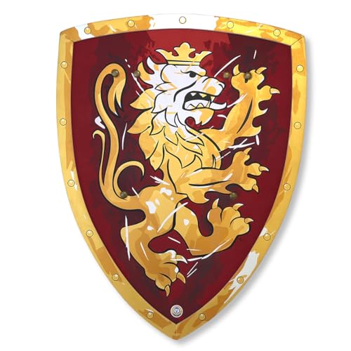 Liontouch - Edles Ritterschild, Rot/Groß - Für Kinder von 3-8 Jahren | 45 x 35 cm | Mittelalterliches Schaumstoffspielzeug mit goldenem Löwenmotiv | Waffen & Zubehör für Ritterspiele & Verkleidung von Liontouch