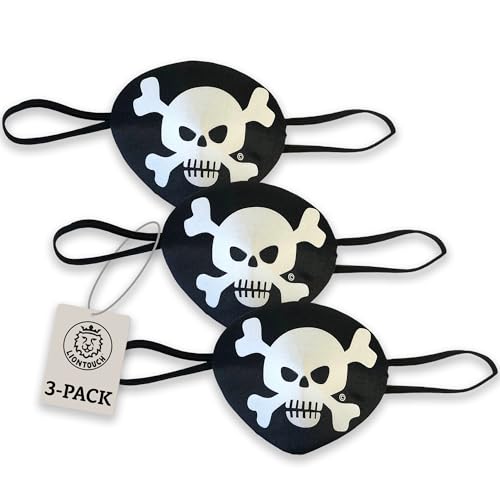 Liontouch - Piraten-Augenklappe, 3er-Pack - Kapitän Rotstreifen - Ab 3 Jahren | Spielzeug mit Totenkopf-Motiv für Kinder | Perfektes Accessoire für Verkleidung, Kostüme & Piratenabenteuer von Liontouch