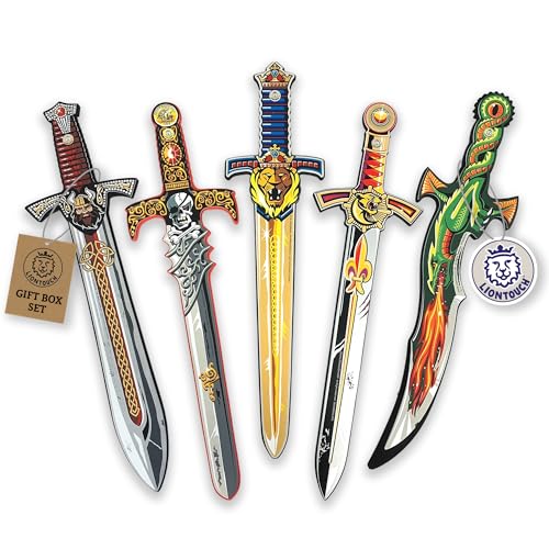 Liontouch - Schwerter für Kinder, 5er-Pack | Für Jungen & Mädchen ab 3 Jahren | Spielschwerter in 5 Designs – Fantasy-Drache, Königslöwe, Prinz, Pirat & Wikinger | Sichere & langlebige Schaumwaffen von Liontouch