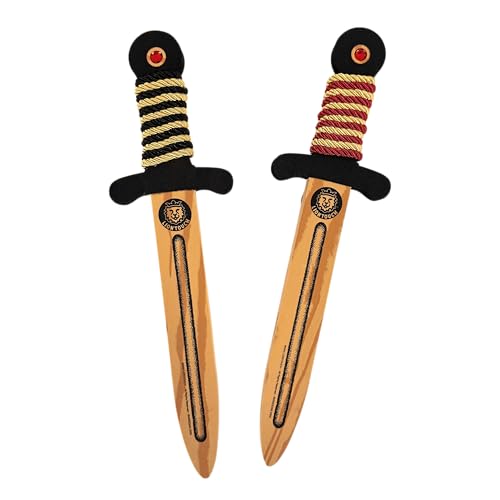 Liontouch - WoodyLion Spielzeug-Schwert Set | Gold/Schwarz & Gold/Rot – Für Kinder von 3-6 Jahren | Holzähnliche Dolche mit Edelsteinen aus flexiblem Schaumstoff| Sicheres Zubehör für Kostüme von Liontouch