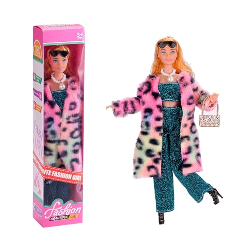 Liooce Fashion Puppe mit Regenbogen-Plüschmantel, Glitzer-Outfit, Modische Accessoires, Spielzeug für Kinder von Liooce