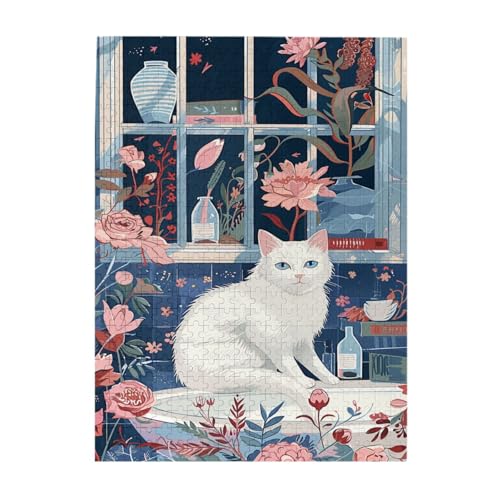 Liorosa 500 Stück Holzpuzzle für Erwachsene, Gartenbadekatze, atemberaubendes Kunstwerk, ideal für Entspannung und Familienspaß, praktische Montage Ihrer Heimdekoration, Wandkunst, für Katzenliebhaber von Liorosa